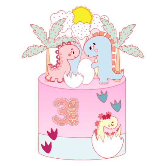 [Arquivo] -  Topo de Bolo Dinossauro Rosa